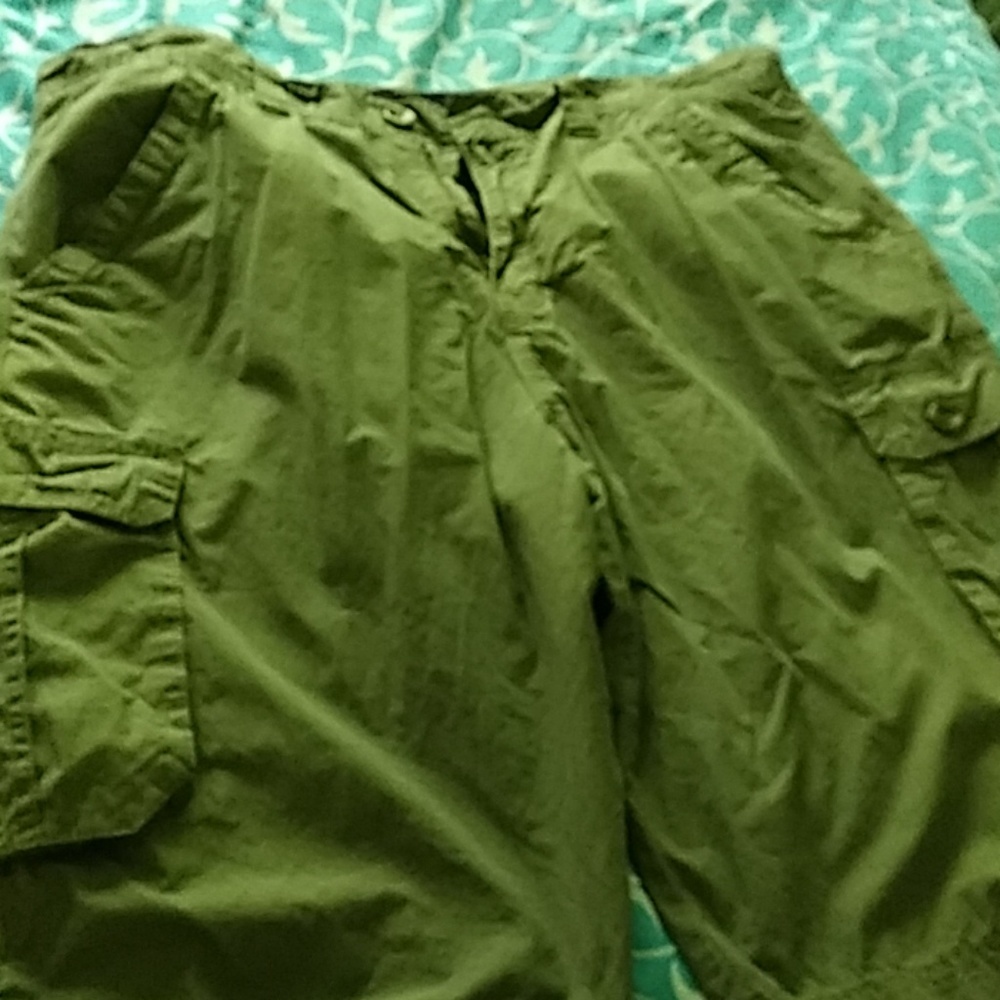 Military green cargo shorts